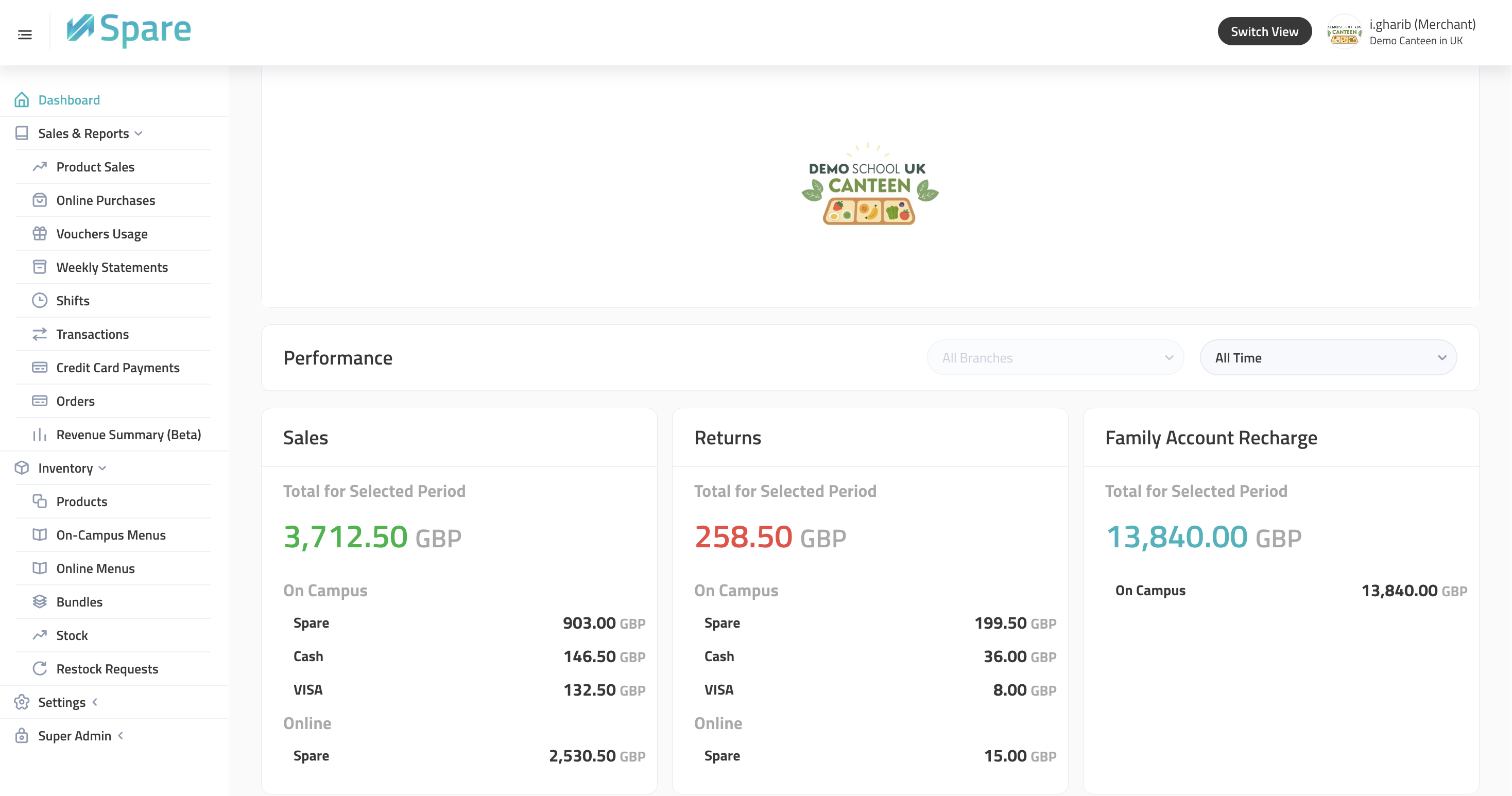 Payments dashboard